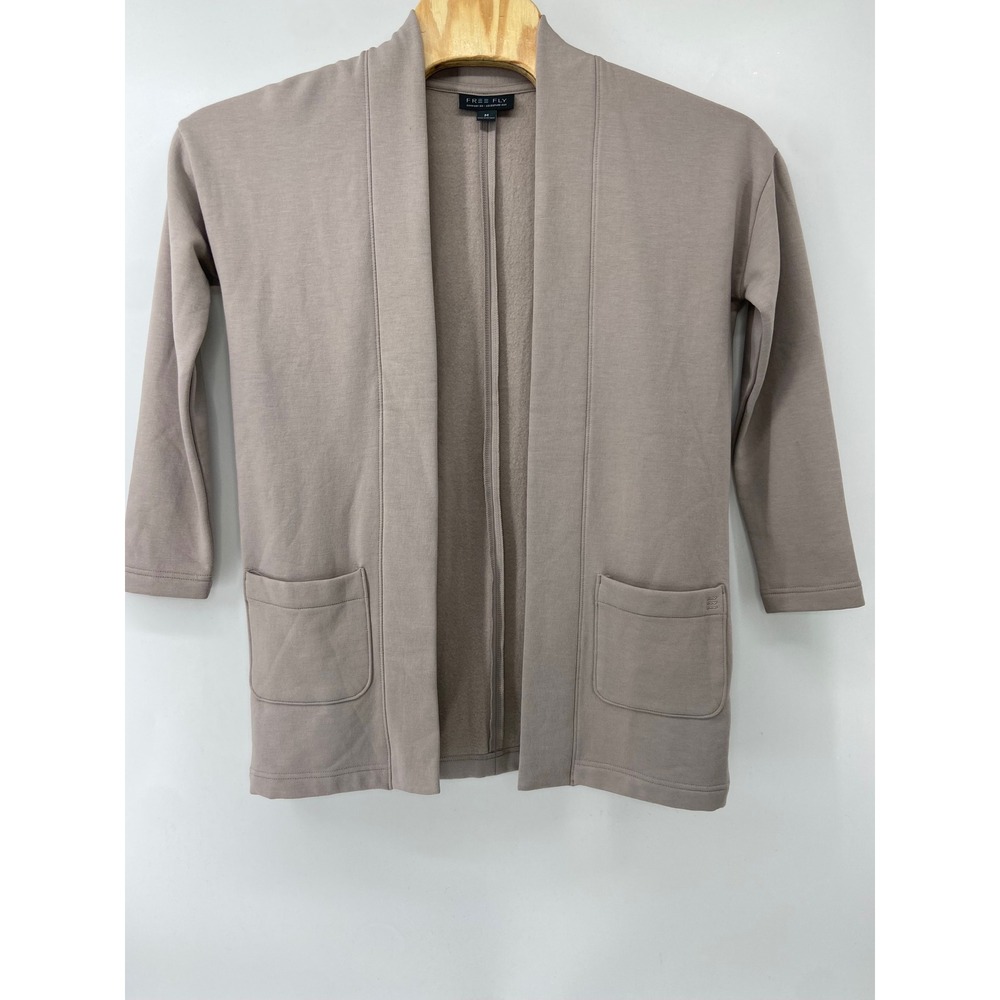 Free Fly Cardigan Women Medium Taupe Bamboo Fleece Open Soft Jacket‎ Pockets